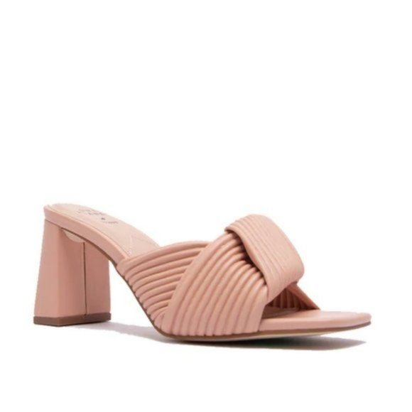 !! NEW !! Sustainable Square Toe Block Heel Mules in Blush - Picture 7 of 12